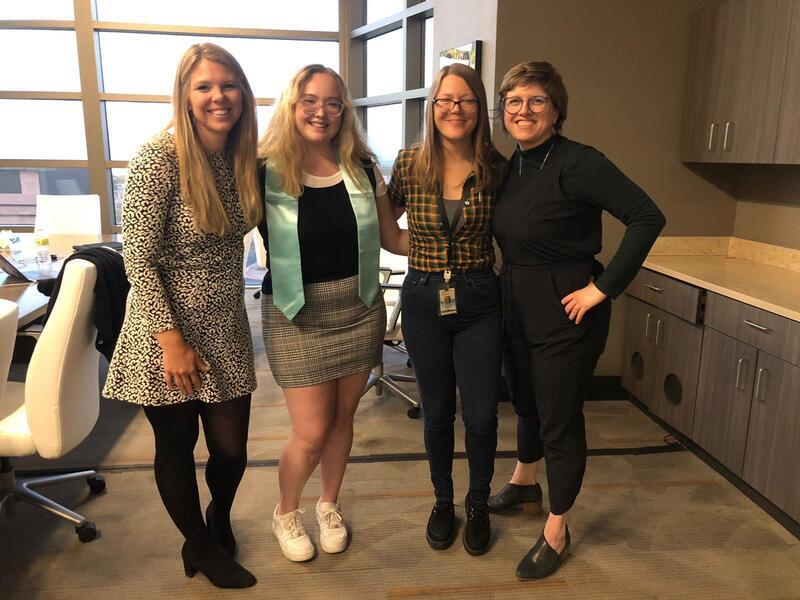 Blakeli Campbell and her thesis committee. From left to right: Laura Decker; Blakeli Campbell; Emily Hoover (advisor); Molly Appel