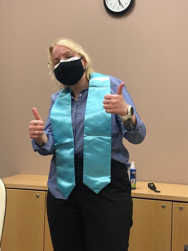 Allie bowler after her thesis defense.