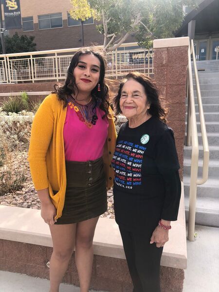 Giselle Gradilla with Chicana activist Dolores Huerta.