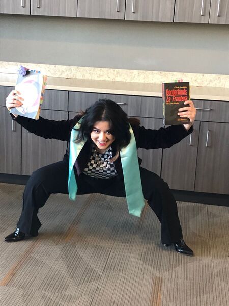 Liz Galvez with her theoretical texts